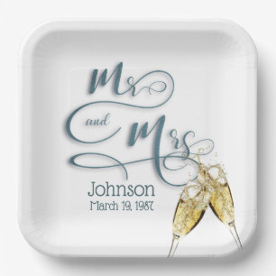 Mr & Mrs. Champagne Toast   Paper Plate
