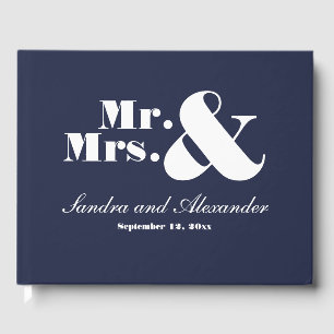  Mr. Mrs. Chic Navy Blue Elegant Modern Wedding  Guest Book
