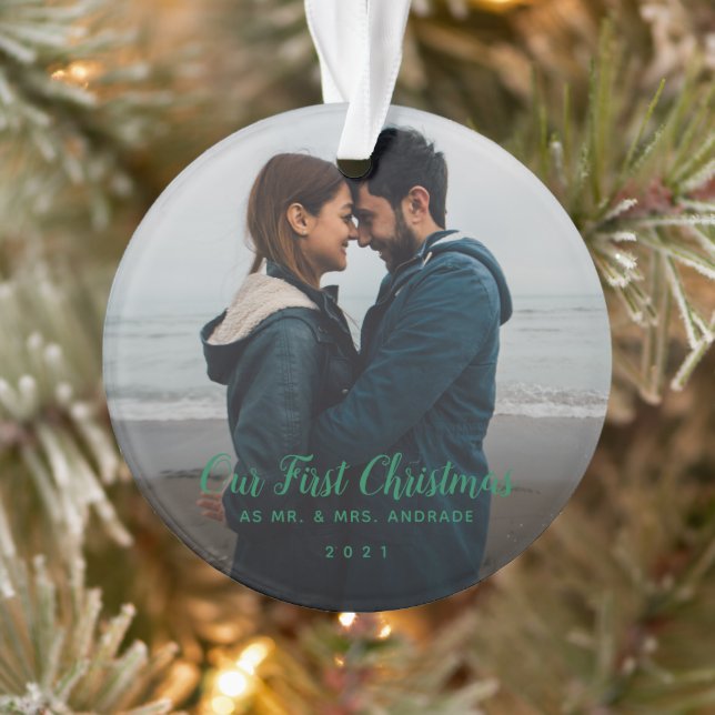 Mr Mrs Christmas First Married Double Sided Photo Ornament (Tree)