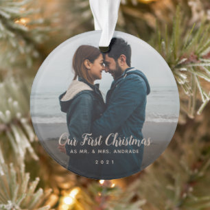 Mr Mrs Christmas First Married Double Sided Photo Ornament