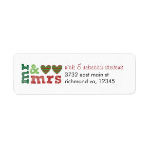 Mr & Mrs Christmas Hearts Address Labels