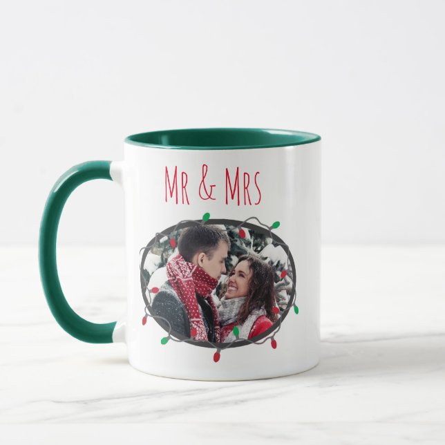 Mr & Mrs Christmas Lights Red and Green Coffee Mug (Left)