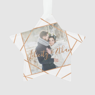 Mr & Mrs Christmas Modern Copper Geometric Photo Ornament