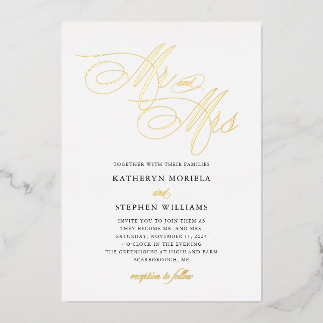 Mr & Mrs Classic Calligraphy Wedding Gold (Front)