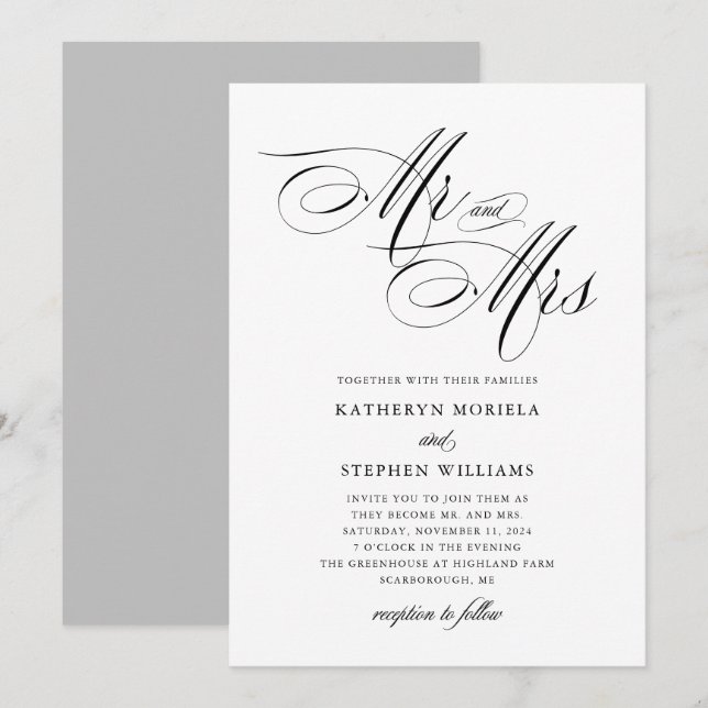 Mr & Mrs Classic Calligraphy Wedding Invitation (Front/Back)