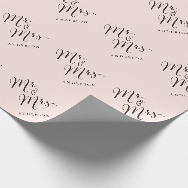 Mr & Mrs Classic Script Calligraphy Name Wedding Wrapping Paper (Corner)