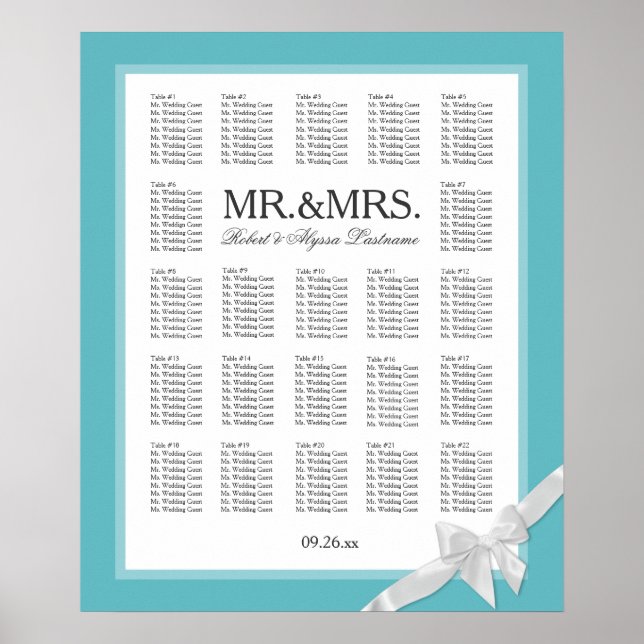 Mr. & Mrs. Colour Select with Bow Seating Chart (Front)