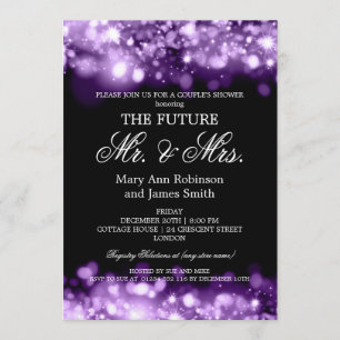 Mr Mrs Couples Shower Purple Sparkle Lights Invitation