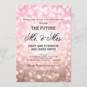 Mr Mrs Couples Shower Rose Blush Pink Bokeh Lights Invitation