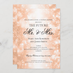 Mr Mrs Couples Shower Rose Gold Shimmer Lights Invitation