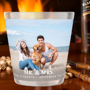 Mr & Mrs Custom Photo Newlywed Name Date Wedding Shot Glass