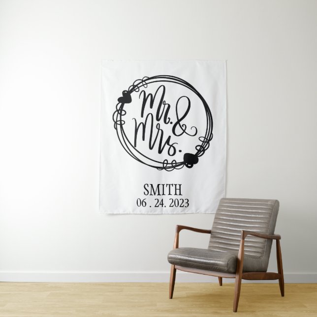 Mr & Mrs Custom Wedding Backdrop  Tapestry (In Situ)