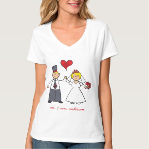 Mr & Mrs Cute Cartoon Wedding Couple Love T-shirt