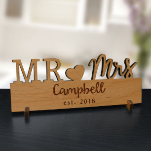 Mr. & Mrs. Cute Engraved Alder Wood Plaque