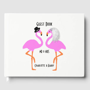 Mr & Mrs Cute Pink Flamingos Personalised Guest Book