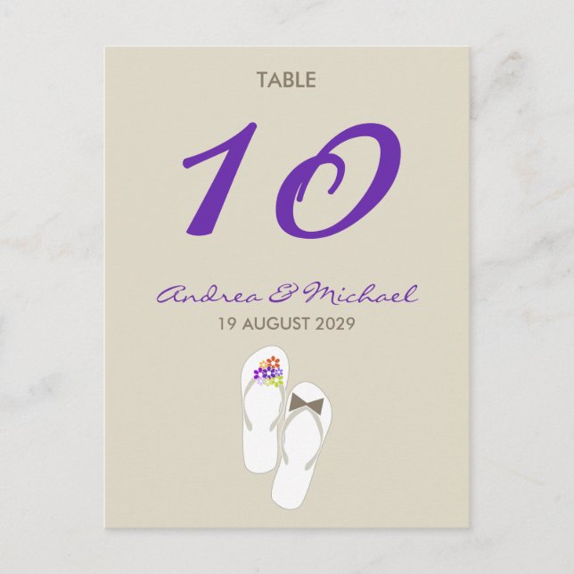 Mr & Mrs Daisies Flip Flops Wedding Table Number Postcard (Front)