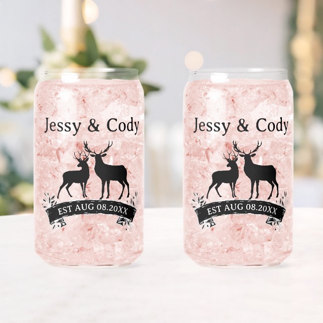 Mr Mrs Deer Wedding Anniversary Family Name Est Can Glass (Insitu (Wedding))