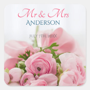 Mr & Mrs, DIY Last Name, Date & Photo Square Sticker