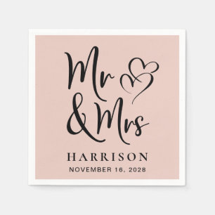 Mr Mrs Dusty Blush Wedding Reception Napkin