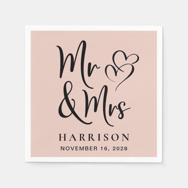Mr Mrs Dusty Blush Wedding Reception Napkin (Front)