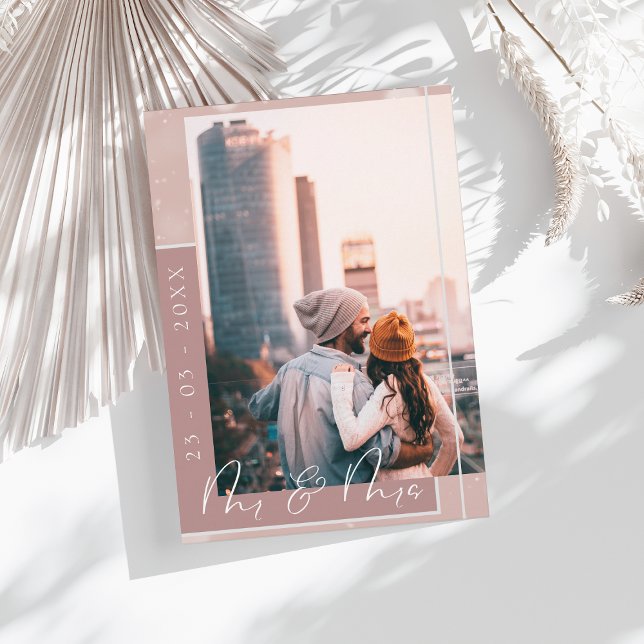 Mr & Mrs Dusty Pink White Script Photo Save The Date (Creator Uploaded)