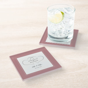 Mr & Mrs Dusty Rose Elegant Wedding Chic Hearts Glass Coaster