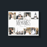 Mr. & Mrs. Eight Photo Hand Lettered Monogram Canvas Print<br><div class="desc">This is the perfect design for the newlyweds,  add memorable photos,  and easily change the name.</div>
