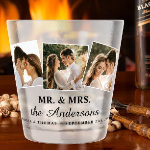 Mr & Mrs Elegant 3 Photo Bride Groom Wedding Shot  Shot Glass