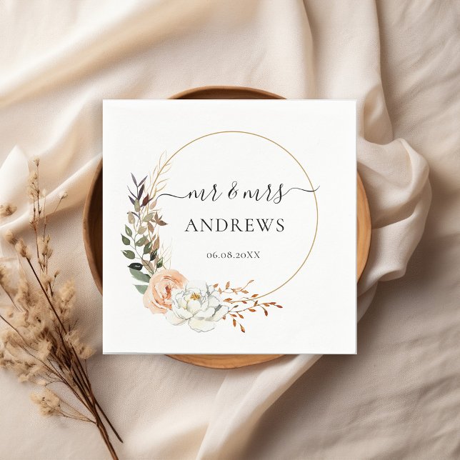 " Mr. & Mrs.! "Elegant Eucalyptus, Boho, Flower  Napkin (Creator Uploaded)