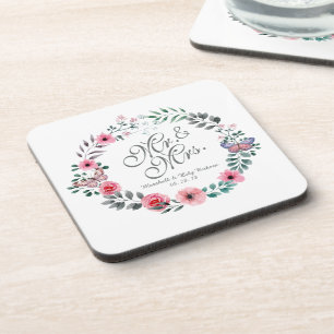 Mr. & Mrs. Elegant Floral Wedding   Coaster