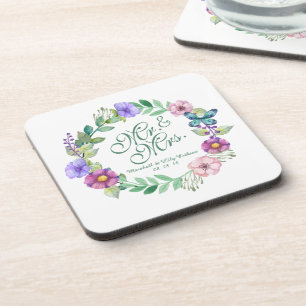 Mr. & Mrs. Elegant Floral Wedding Coaster