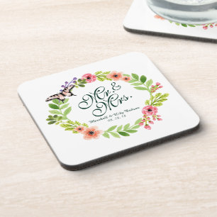 Mr. & Mrs. Elegant Floral Wedding   Coaster