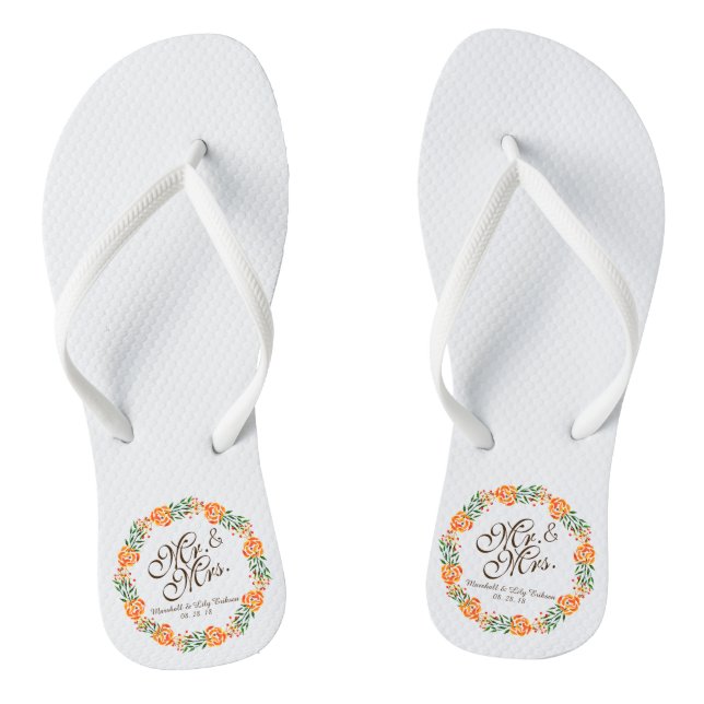 Mr. & Mrs. Elegant Floral Wedding Flip Flops (Footbed)