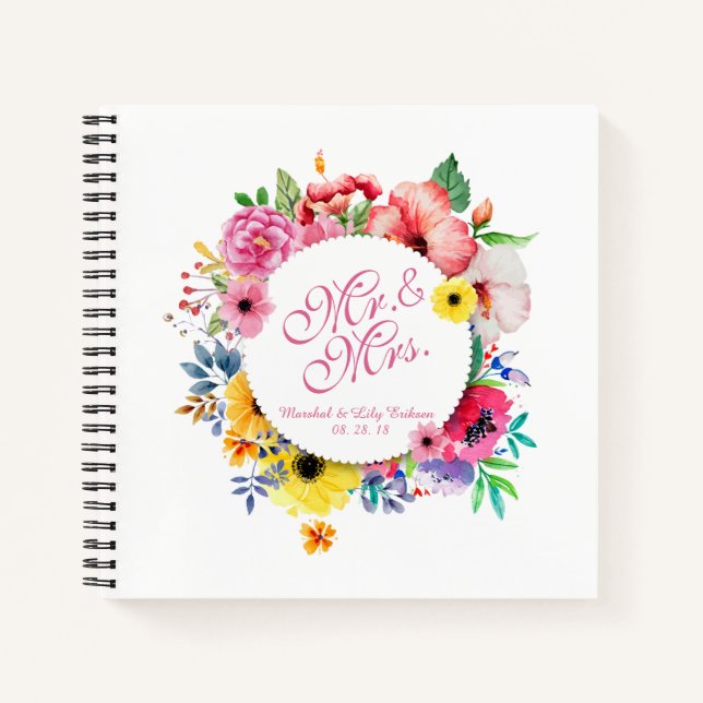 Mr. & Mrs. Elegant Floral Wedding | Guestbook Notebook (Front)