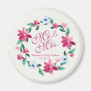 Mr. & Mrs. Elegant Floral Wedding Magnet