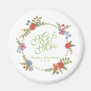 Mr. & Mrs. Elegant Floral Wedding Magnet