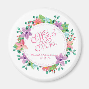Mr. & Mrs. Elegant Floral Wedding Magnet