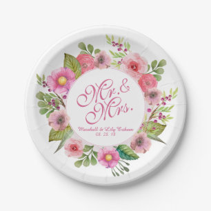 Mr. & Mrs. Elegant Floral Wedding   Paper Plate