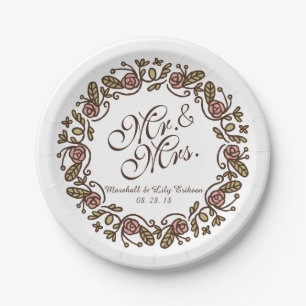 Mr. & Mrs. Elegant Floral Wedding   Paper Plate