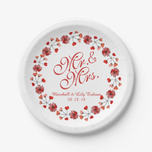 Mr. & Mrs. Elegant Floral Wedding Paper Plate