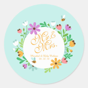 Mr. & Mrs. Elegant Floral Wedding   Sticker Seal