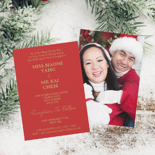 Mr & Mrs Elegant Gold Script Red Wedding Invitation