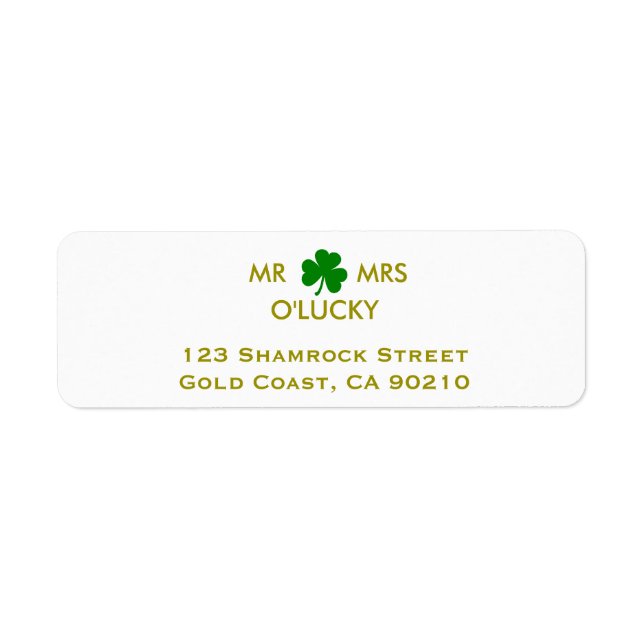 MR & MRS Elegant Irish Shamrock Label Template (Front)