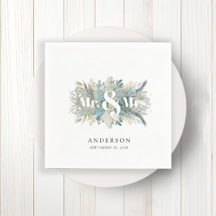 "Mr. & Mrs."  elegant leafy napkin