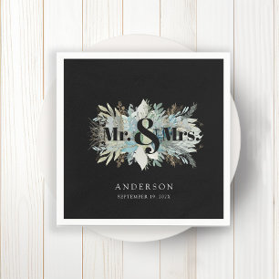 "Mr. & Mrs."  elegant leafy napkin