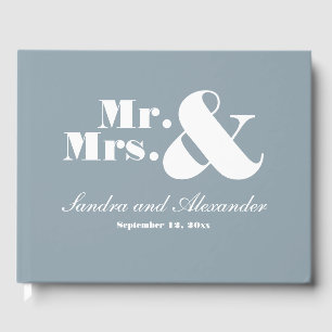 Mr Mrs Elegant Modern Minimal Dusty Blue wedding Guest Book