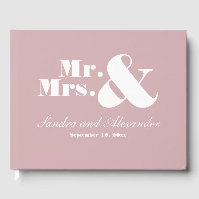 Mr Mrs Elegant Modern Minimal Dusty Rose  wedding Guest Book (Front)