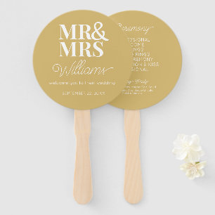 Mr & Mrs Elegant Modern Minimalist Wedding Program Hand Fan