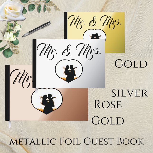 Mr. & Mrs. Elegant Modern Photo Heart Wedding  Guest Book (Creator Uploaded)