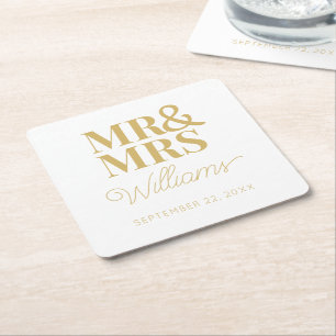 Mr Mrs Elegant Rehearsal Engagement Party Classic  Square Paper Coaster